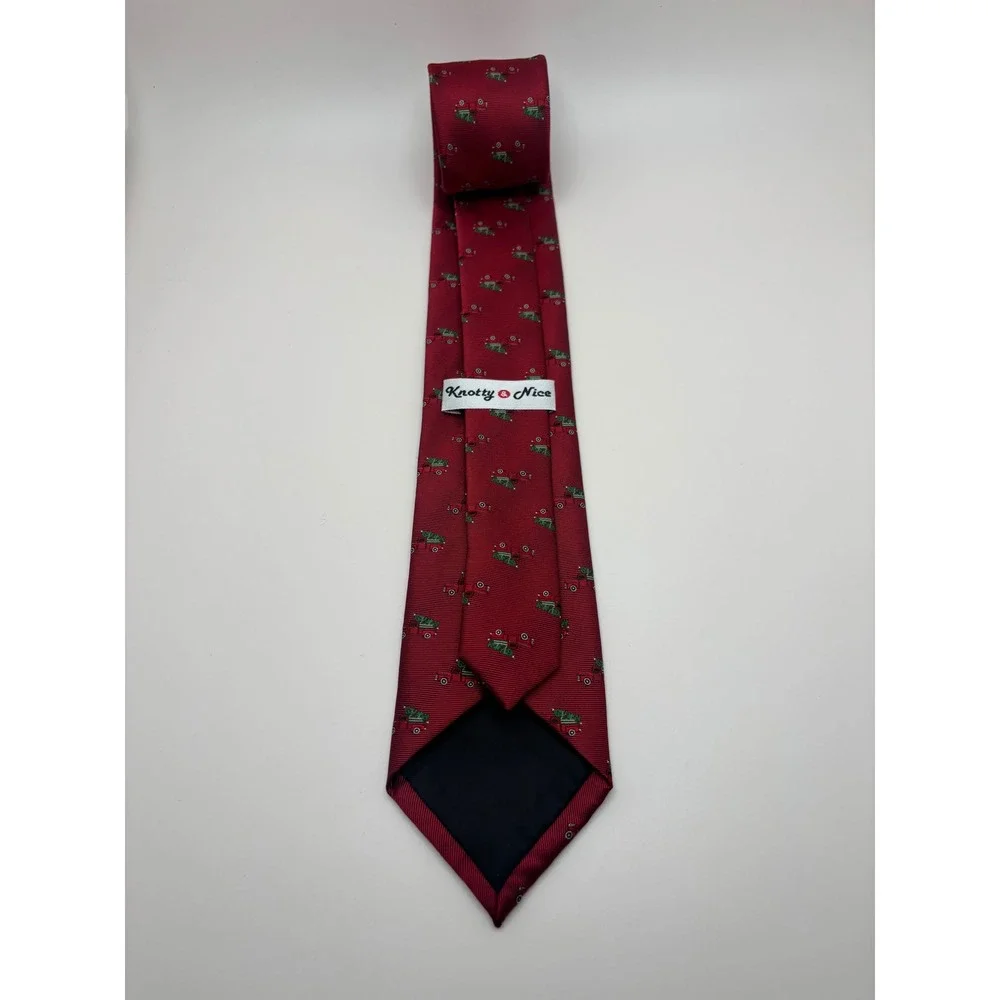 Knotty & Nice Mens Christmas Tie Red Vintage Truck Tree Holiday Necktie Burgundy